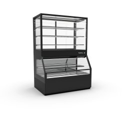 Vitrina Combi CON8F negra con frío ventilado, 4 estantes regulables y puertas ciega inferior + correderas superiores
