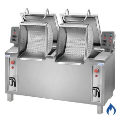 Cocedor de pasta elevable a gas para pasta, arroz y legumbres de 150+150 litros CPGR2-150 2 cubas